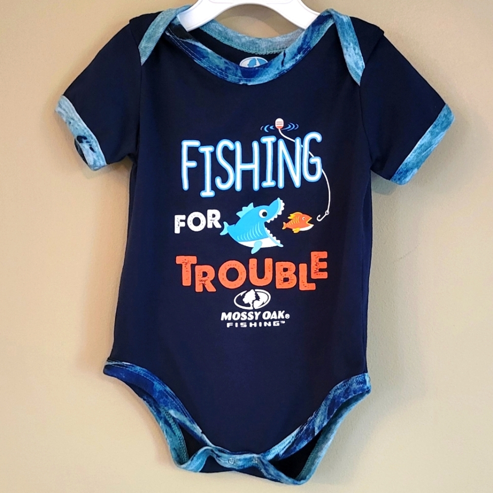 "Fishing For Trouble" navy onesie/bodysuit